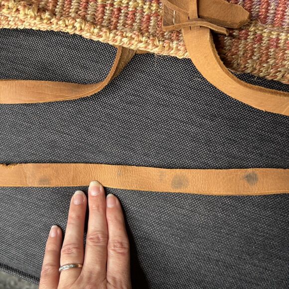 Vintage Sisal Striped Bucket Shoulder Bag Pink Adjustable Leather Strap READ - Picture 10 of 11